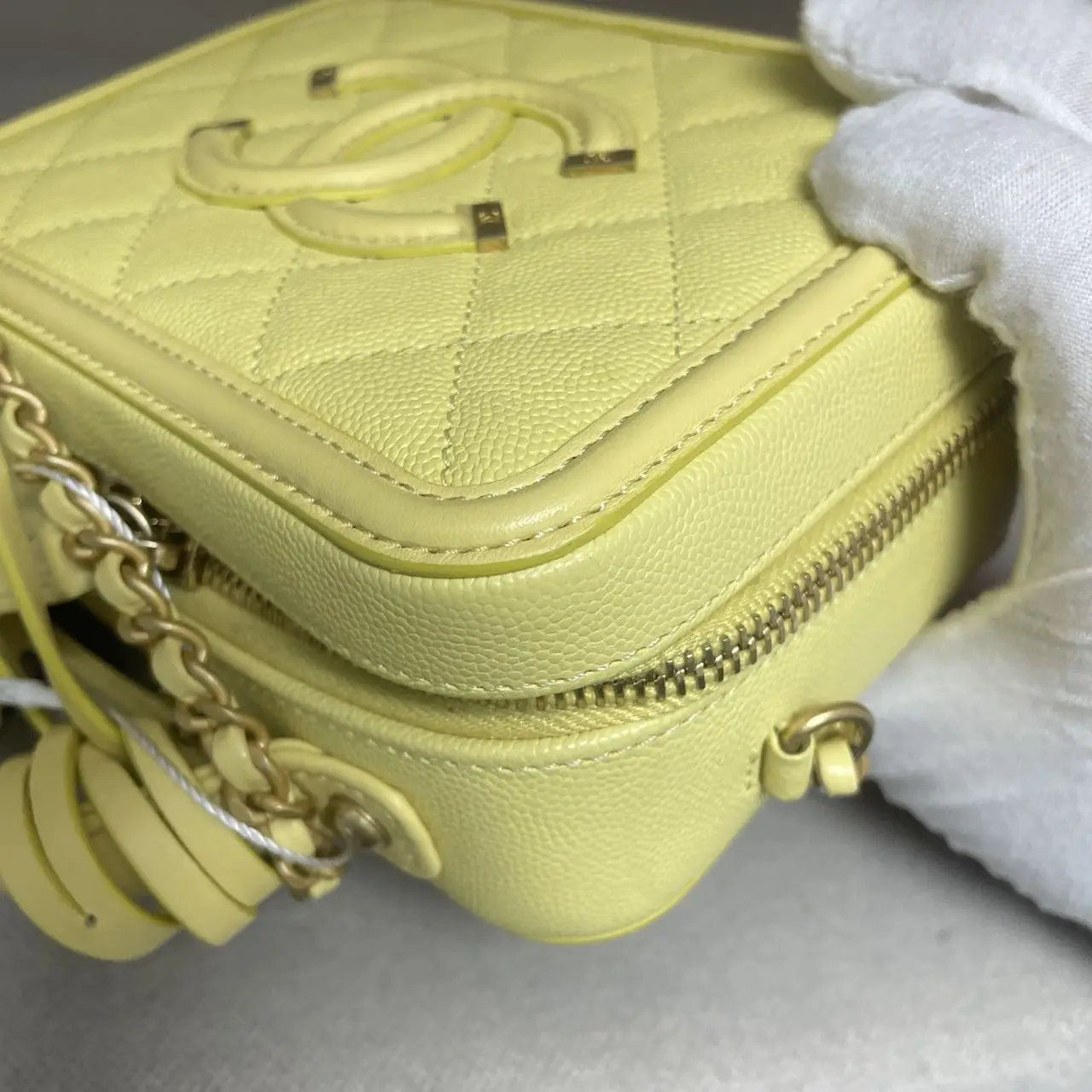 CHANEL Small CC Filigree Vanity Bag Yellow Caviar Leather CHANEL Small CC Filigree Vanity Bag Yellow Caviar Leather