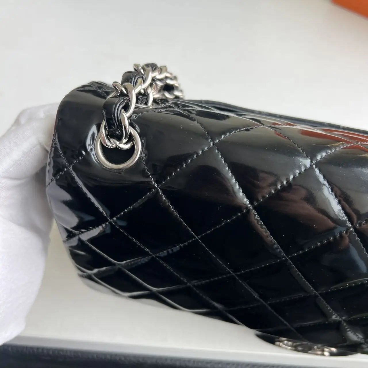 CHANEL Black Quilted Patent Leather Classic Jumbo Double Flap Bag CHANEL Black Quilted Patent Leather Classic Jumbo Double Flap Bag