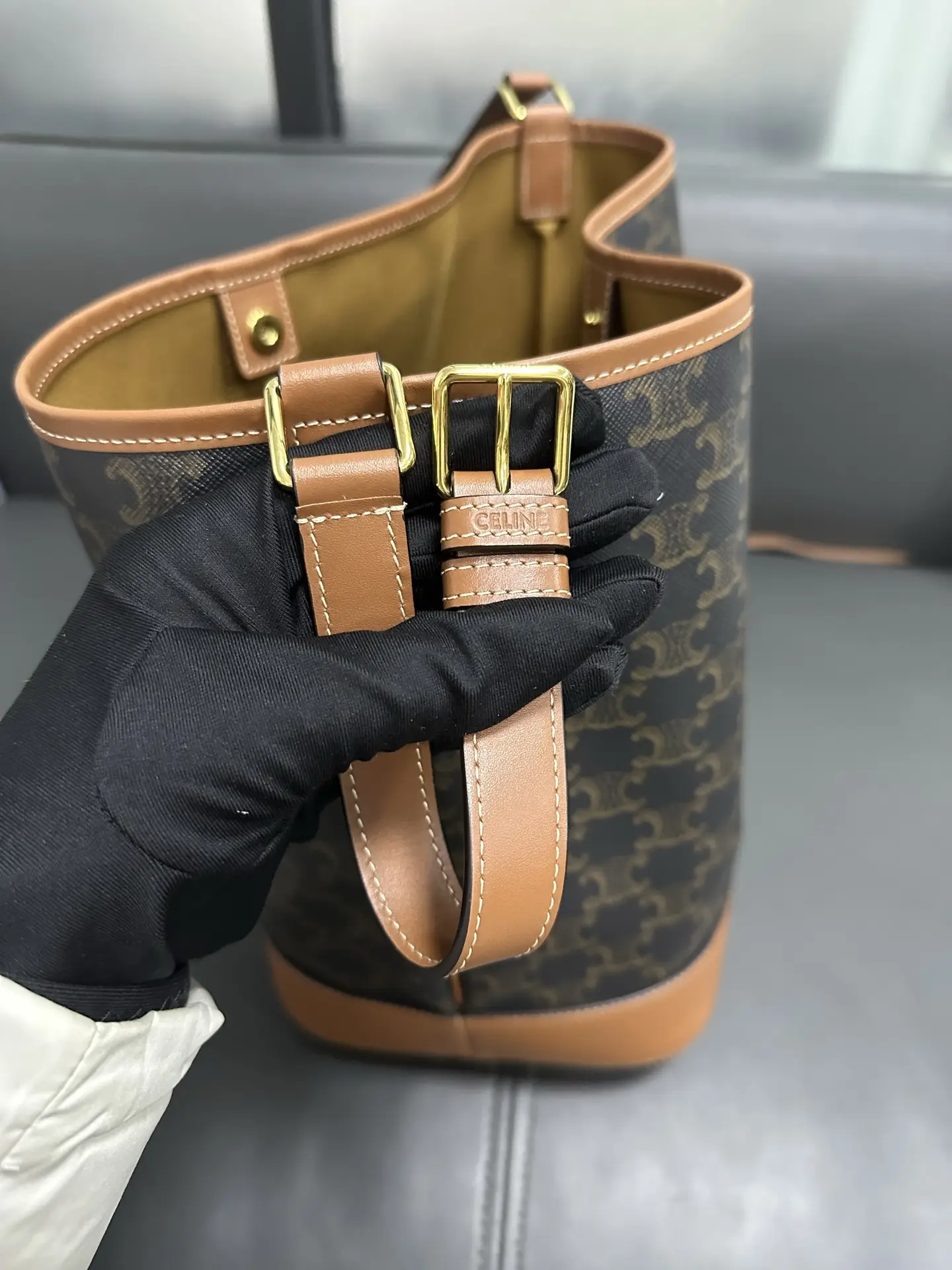 CELINE Medium Bucket In Triomphe Canvas and Calfskin CELINE Medium Bucket In Triomphe Canvas and Calfskin