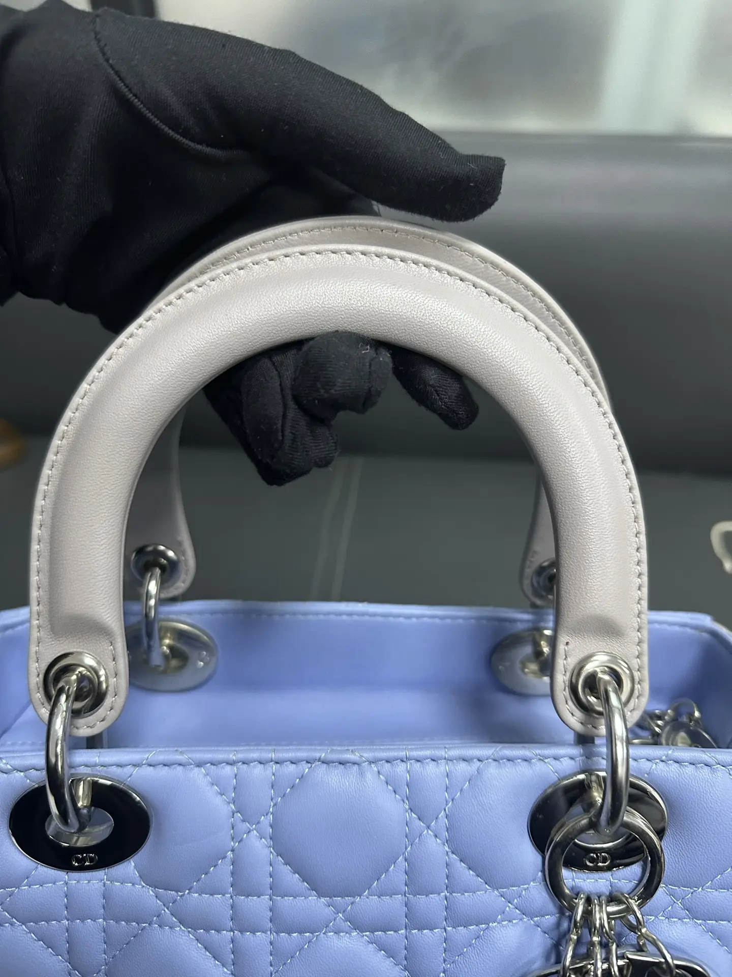 DIOR Small Lady Dior Bag in Blue/Grey Leather DIOR Small Lady Dior Bag in Blue/Grey Leather