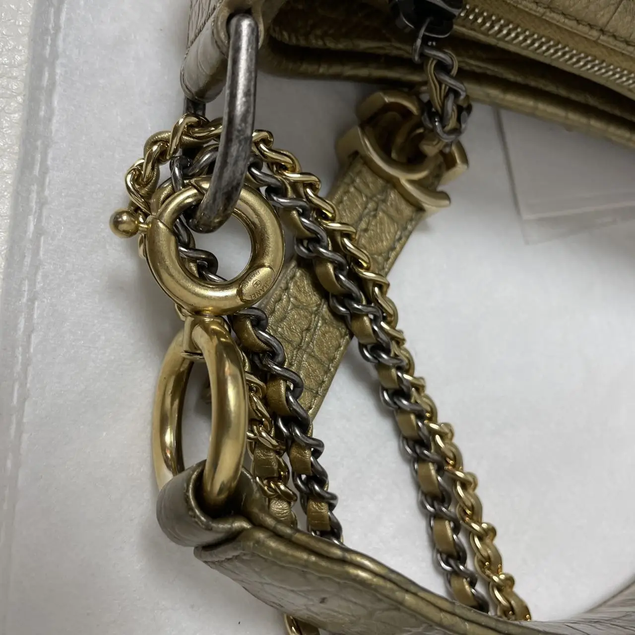 CHANEL Gabrielle Hobo Bag Gold Croc-Embossed Leather CHANEL Gabrielle Hobo Bag Gold Croc-Embossed Leather