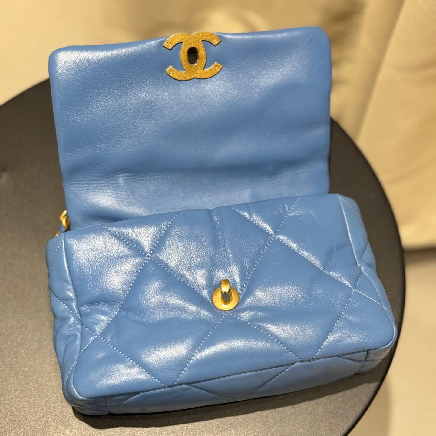 CHANEL Small 19 Flap Bag Blue Lambskin CHANEL Small 19 Flap Bag Blue Lambskin