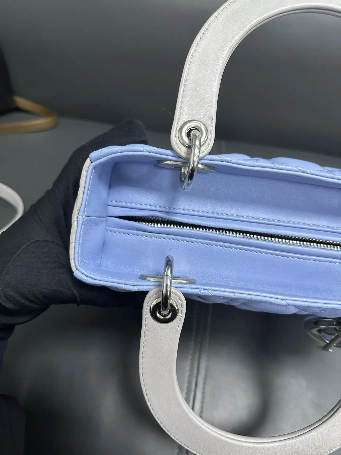 DIOR Small Lady Dior Bag in Blue/Grey Leather DIOR Small Lady Dior Bag in Blue/Grey Leather