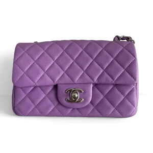 CHANEL Mini Classic Flap Bag in Purple Lambskin with Silver-Tone Hardware