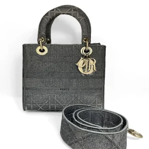 DIOR Medium Lady D-Lite Bag Grey Embroidered Canvas