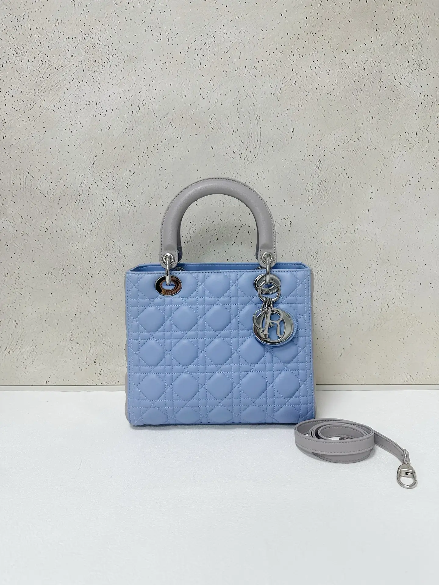 DIOR Small Lady Dior Bag in Blue/Grey Leather DIOR Small Lady Dior Bag in Blue/Grey Leather