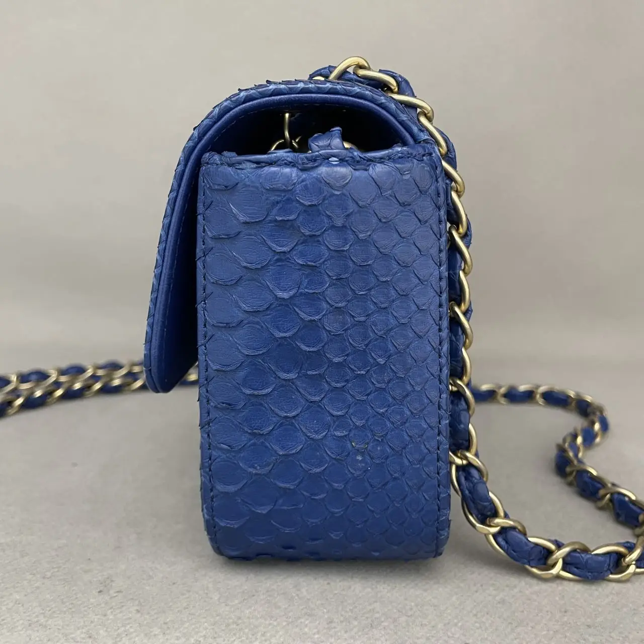 CHANEL Classic Flap Mini Python Blue Gold Hardware CHANEL Classic Flap Mini Python Blue Gold Hardware