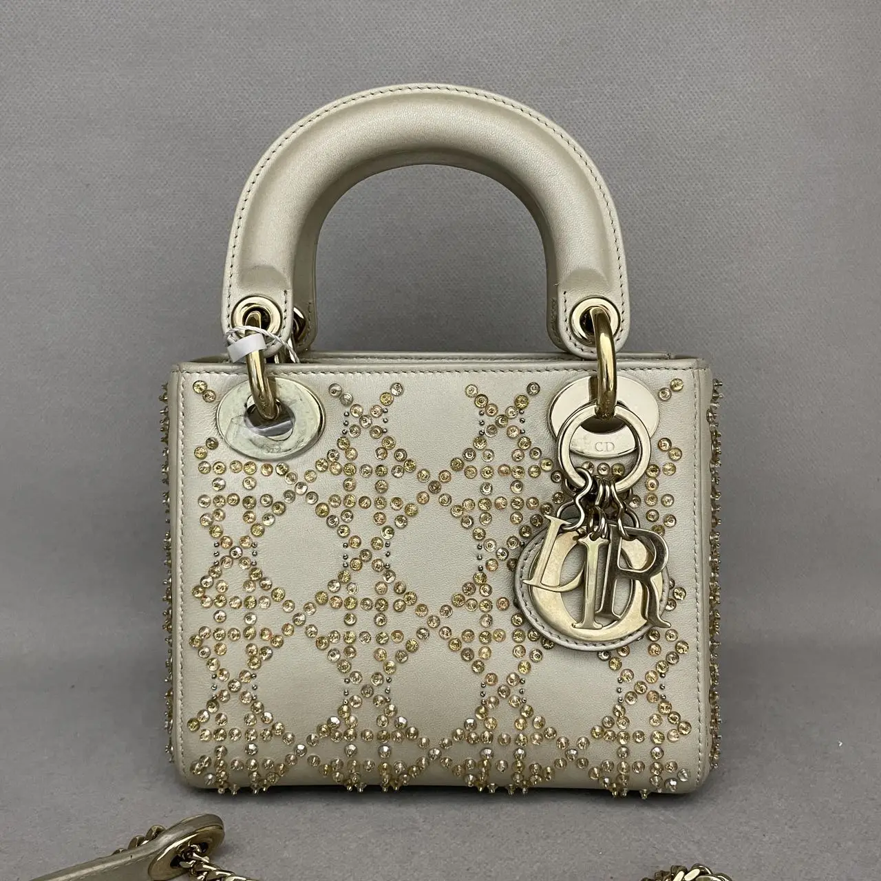 DIOR Lady Dior Mini Gold Calfskin Leather with Grystals Gold Hardware DIOR Lady Dior Mini Gold Calfskin Leather with Grystals Gold Hardware