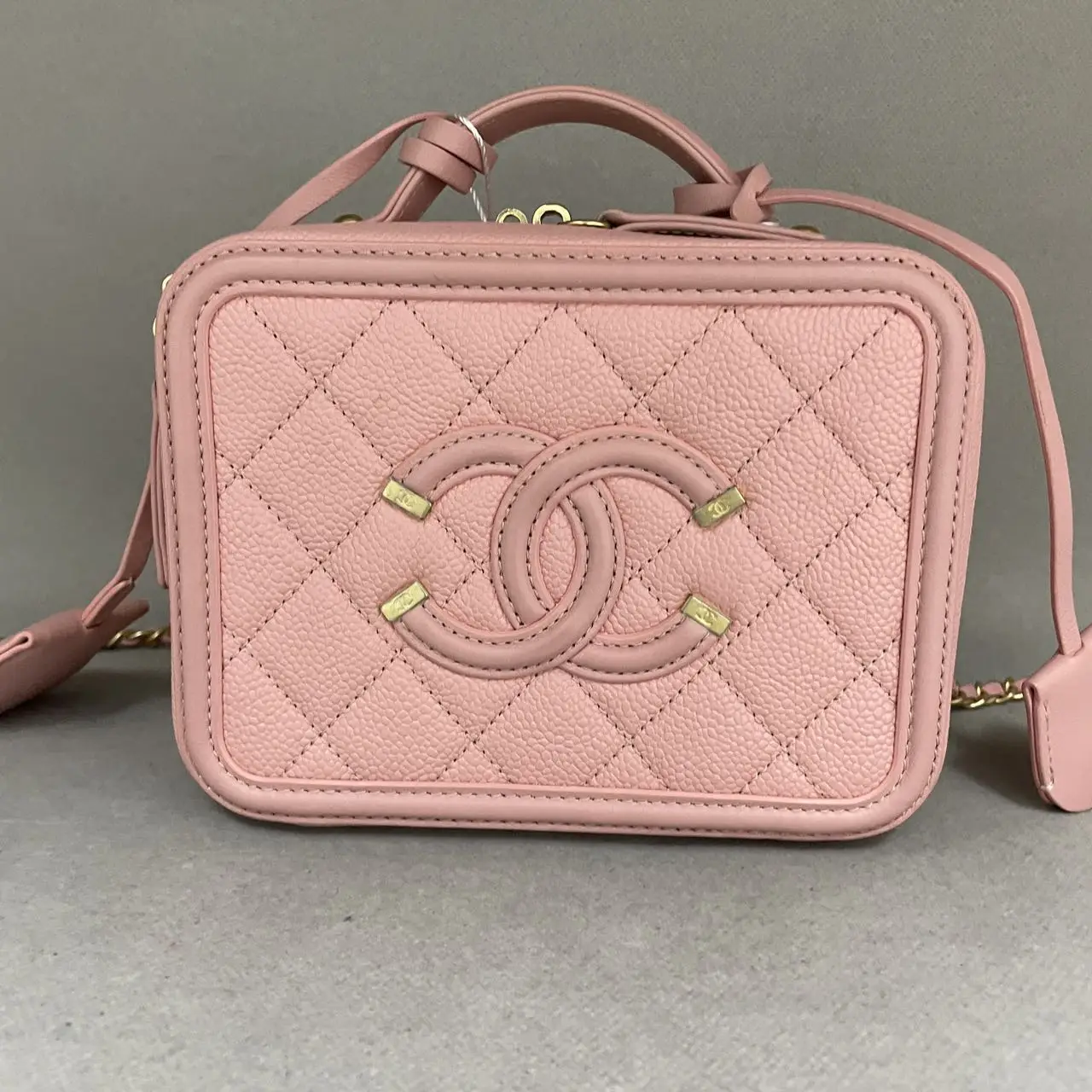 CHANEL Small CC Filigree Vanity Bag Pink Caviar Leather CHANEL Small CC Filigree Vanity Bag Pink Caviar Leather