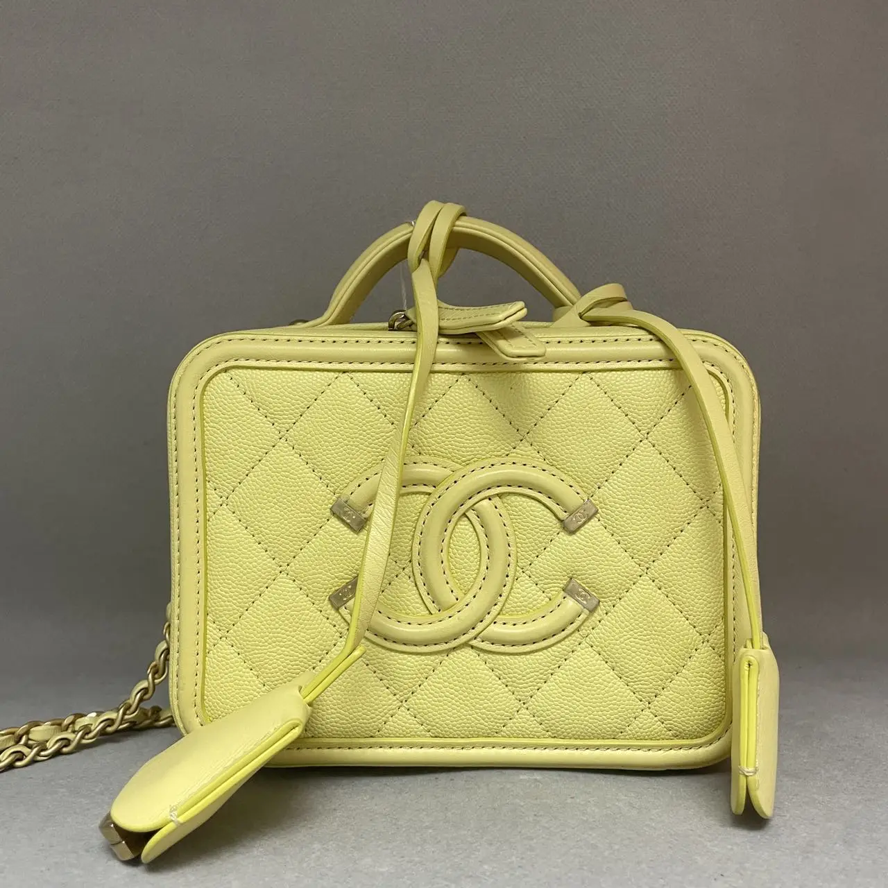 CHANEL Small CC Filigree Vanity Bag Yellow Caviar Leather CHANEL Small CC Filigree Vanity Bag Yellow Caviar Leather