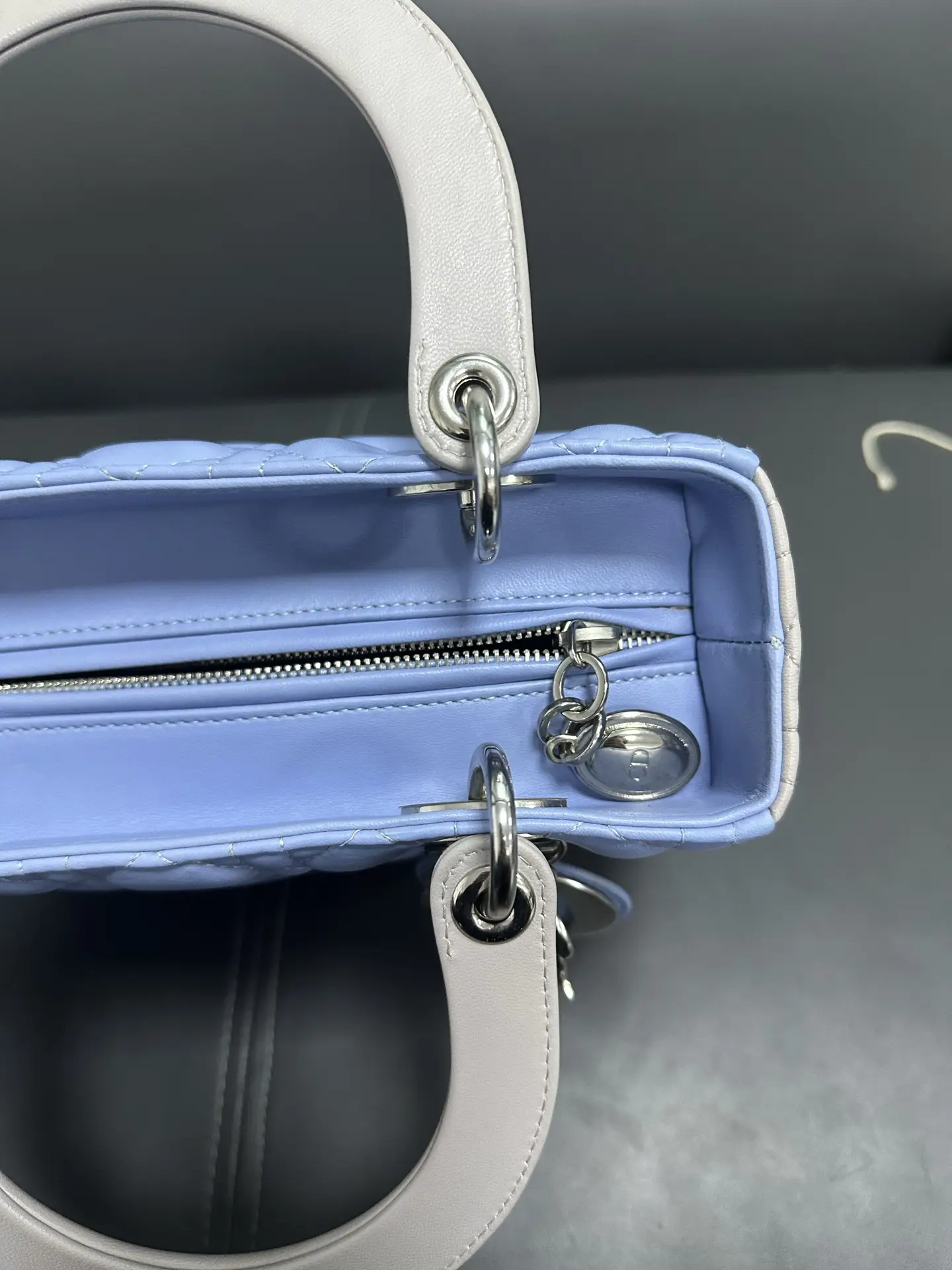 DIOR Small Lady Dior Bag in Blue/Grey Leather DIOR Small Lady Dior Bag in Blue/Grey Leather