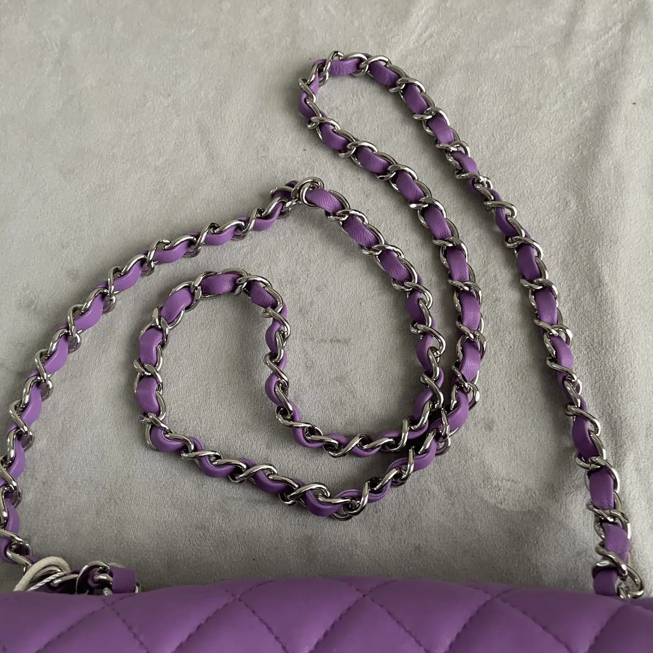 CHANEL Mini Classic Flap Bag in Purple Lambskin with Silver-Tone Hardware CHANEL Mini Classic Flap Bag in Purple Lambskin with Silver-Tone Hardware