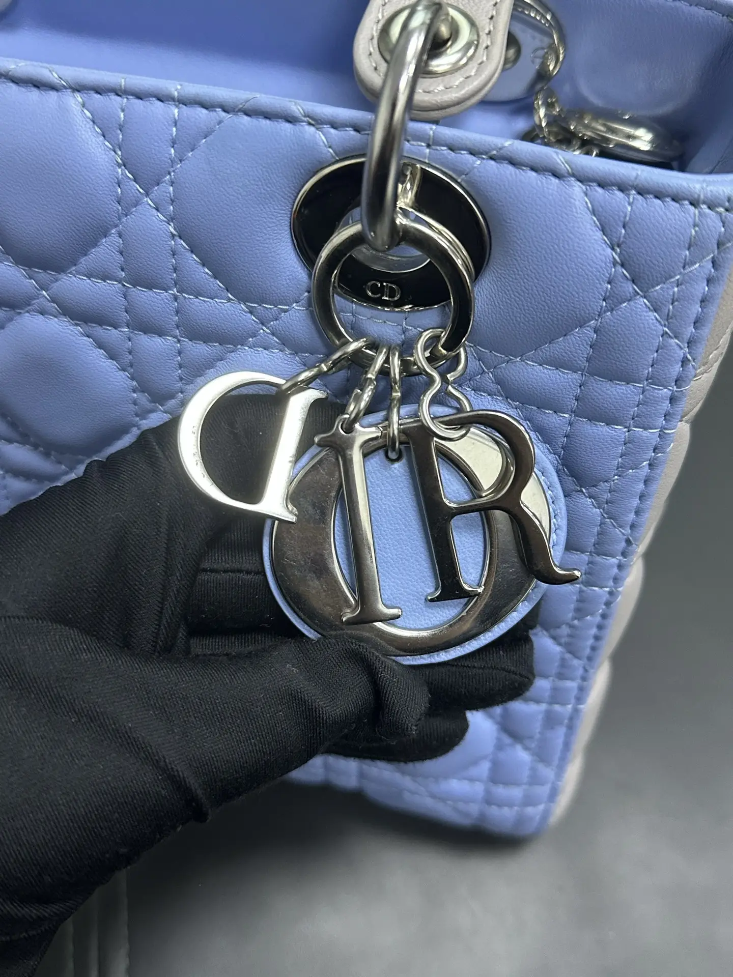 DIOR Small Lady Dior Bag in Blue/Grey Leather DIOR Small Lady Dior Bag in Blue/Grey Leather