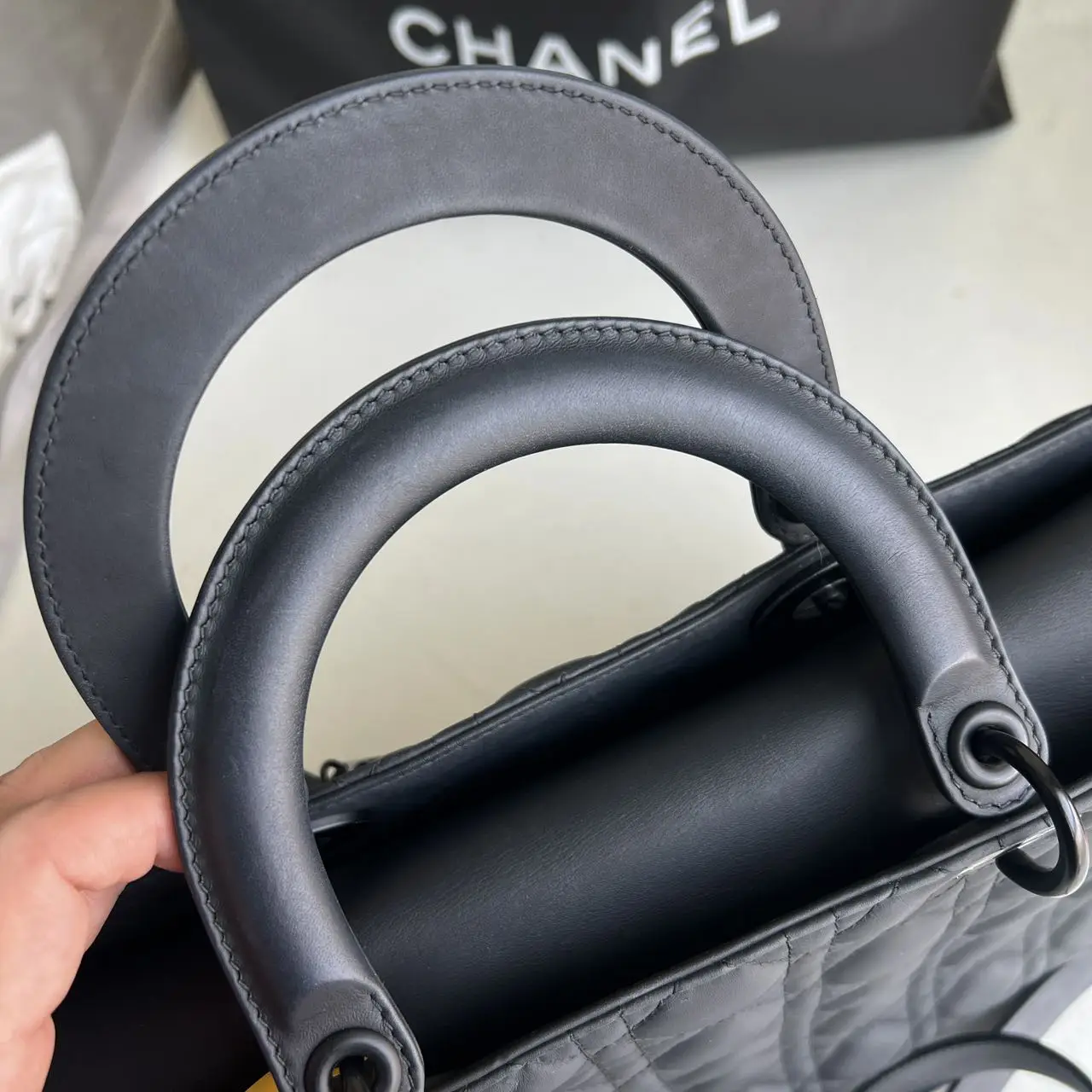 DIOR Large Lady Dior Bag in Black Grained Calfskin DIOR Large Lady Dior Bag in Black Grained Calfskin