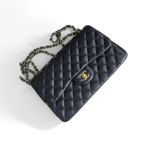 CHANEL Classic Flap Jumbo Handbag Black Lambskin Gold Hardware