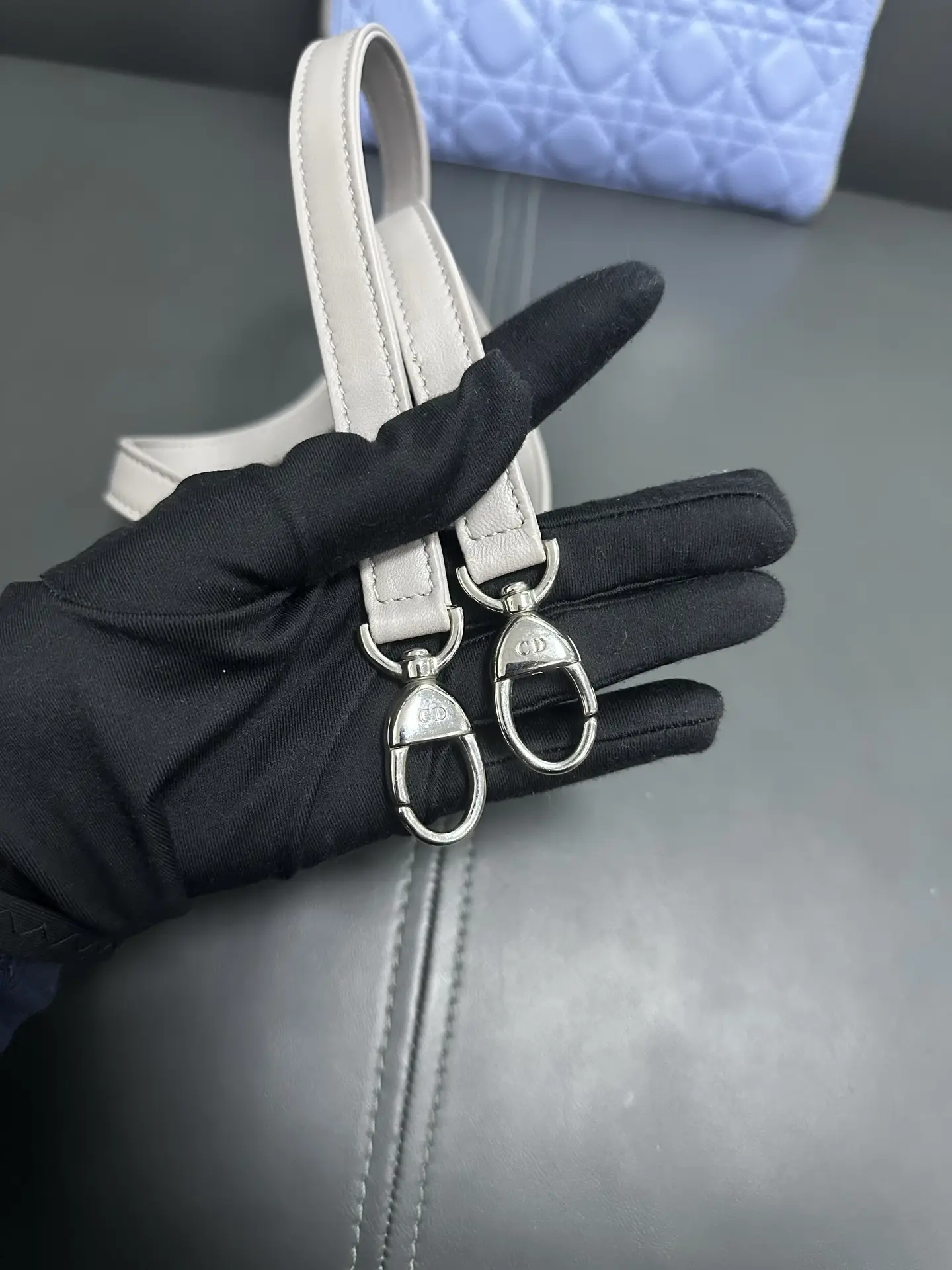 DIOR Small Lady Dior Bag in Blue/Grey Leather DIOR Small Lady Dior Bag in Blue/Grey Leather