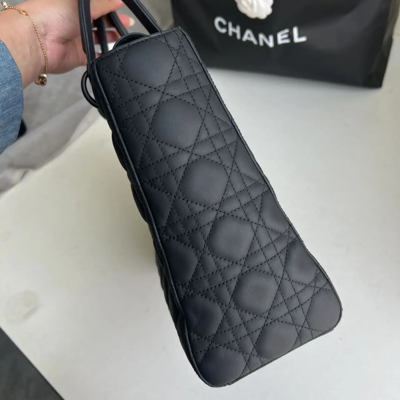 DIOR Large Lady Dior Bag in Black Grained Calfskin DIOR Large Lady Dior Bag in Black Grained Calfskin