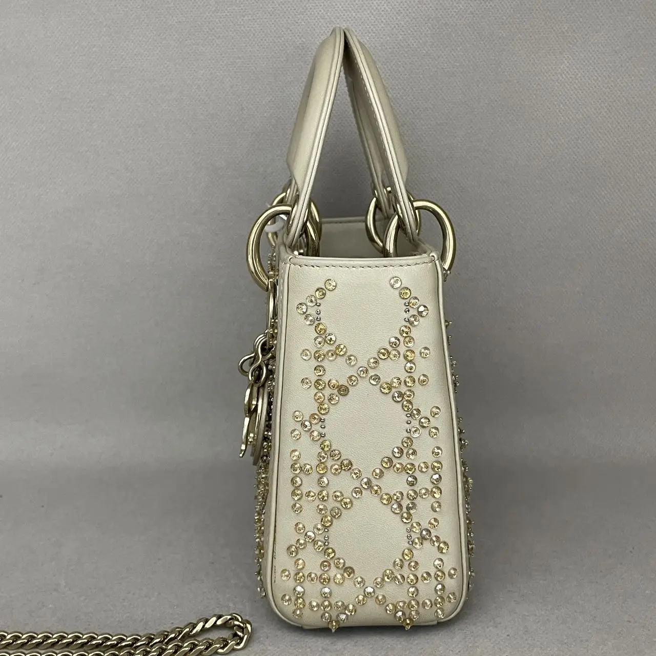 DIOR Lady Dior Mini Gold Calfskin Leather with Grystals Gold Hardware DIOR Lady Dior Mini Gold Calfskin Leather with Grystals Gold Hardware