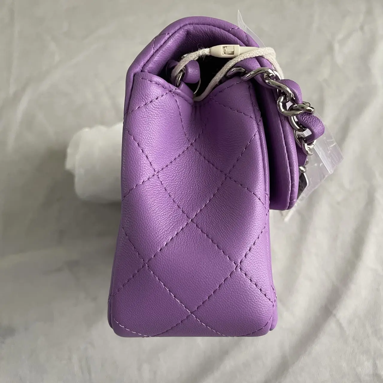 CHANEL Mini Classic Flap Bag in Purple Lambskin with Silver-Tone Hardware CHANEL Mini Classic Flap Bag in Purple Lambskin with Silver-Tone Hardware