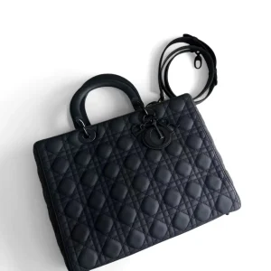 DIOR Large Lady Dior Bag in Black Grained Calfskin