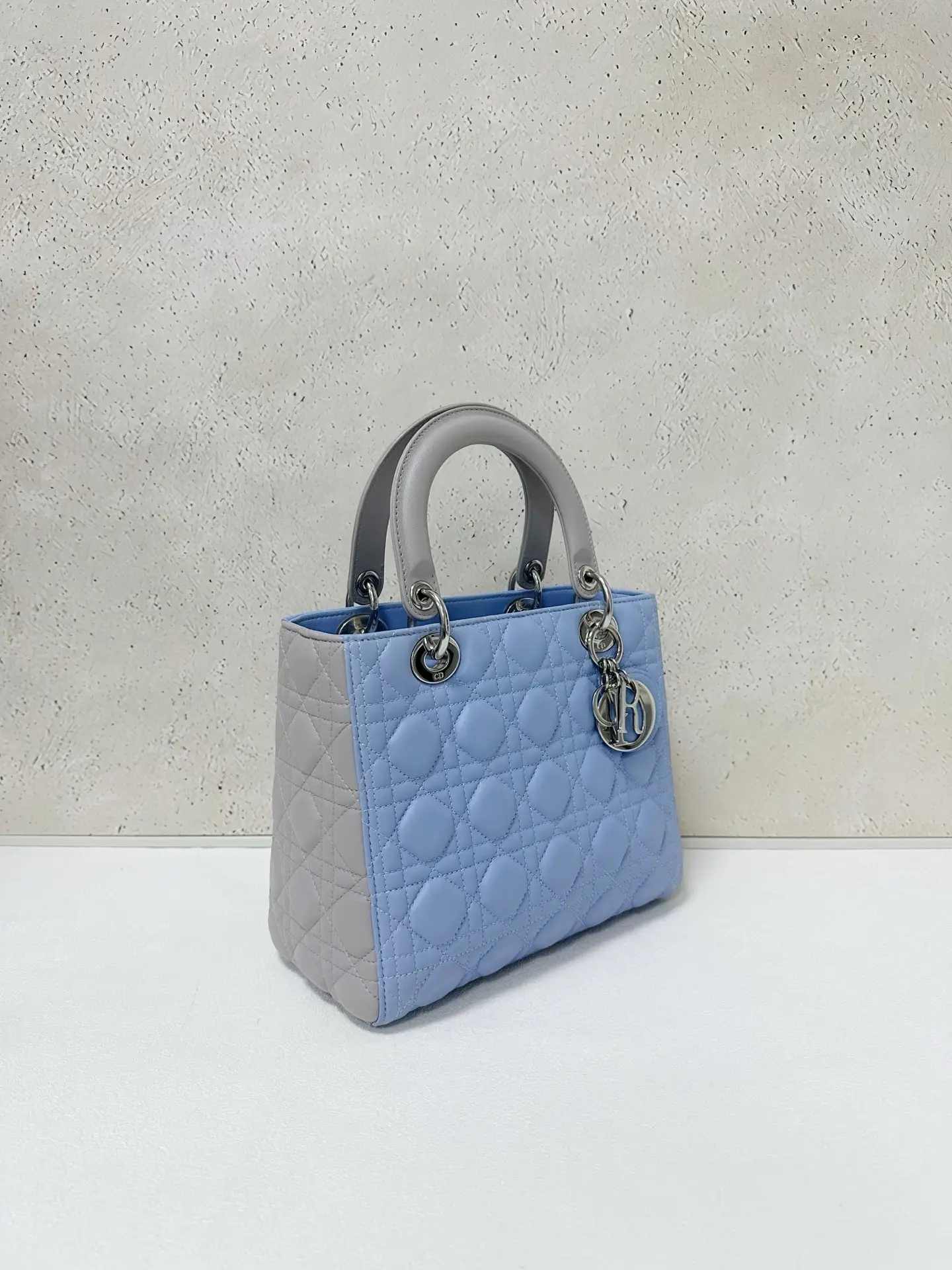 DIOR Small Lady Dior Bag in Blue/Grey Leather DIOR Small Lady Dior Bag in Blue/Grey Leather