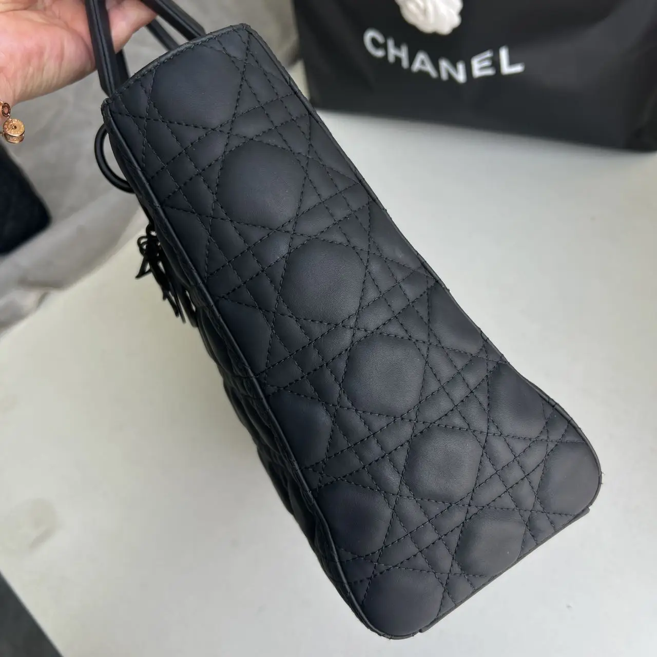 DIOR Large Lady Dior Bag in Black Grained Calfskin DIOR Large Lady Dior Bag in Black Grained Calfskin