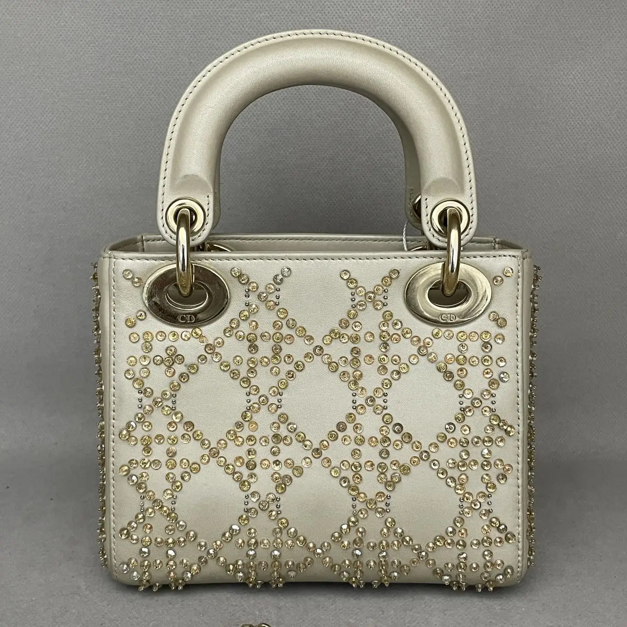 DIOR Lady Dior Mini Gold Calfskin Leather with Grystals Gold Hardware DIOR Lady Dior Mini Gold Calfskin Leather with Grystals Gold Hardware