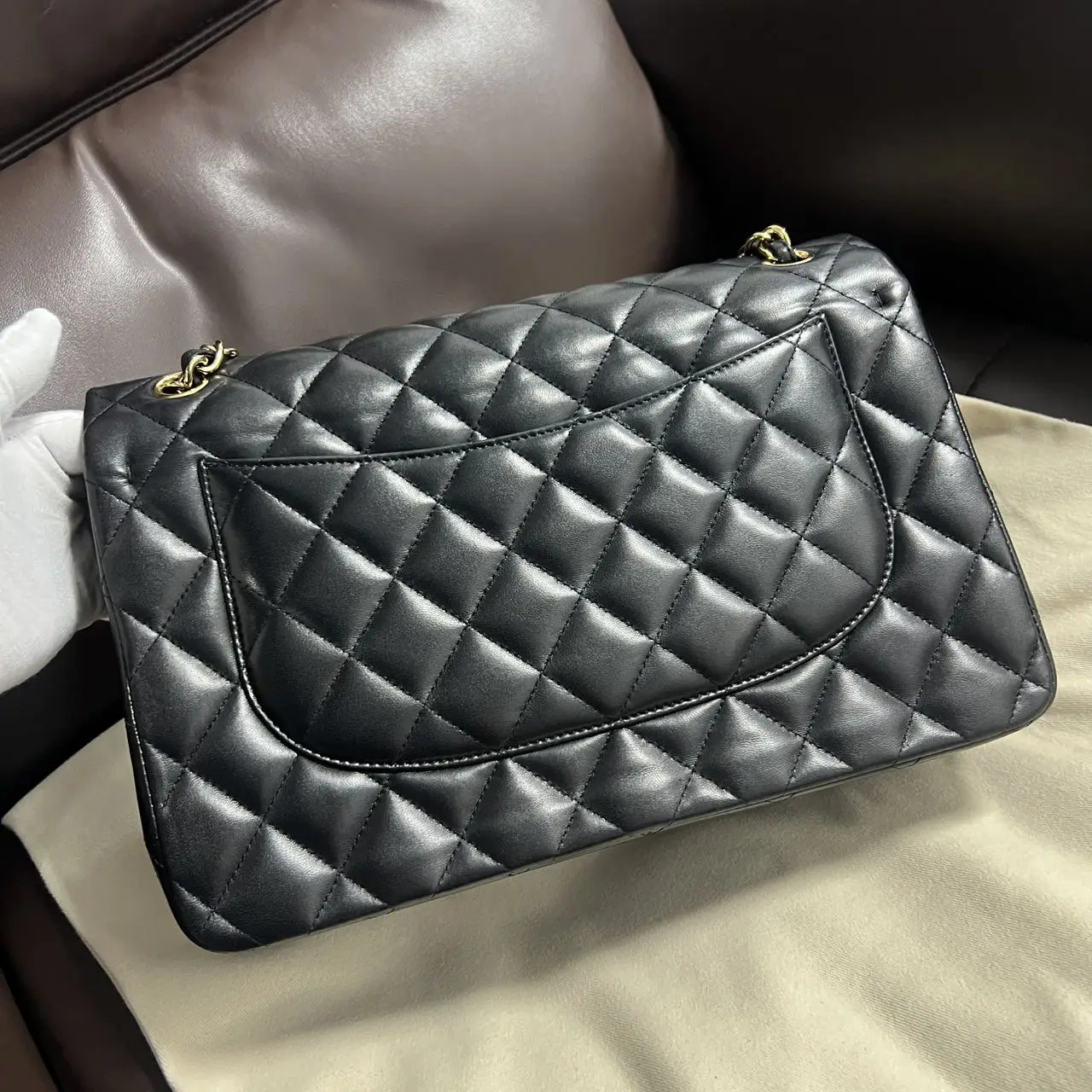 CHANEL Classic Flap Jumbo Handbag Black Lambskin Gold Hardware CHANEL Classic Flap Jumbo Handbag Black Lambskin Gold Hardware