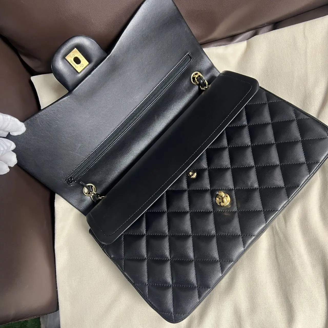 CHANEL Classic Flap Jumbo Handbag Black Lambskin Gold Hardware CHANEL Classic Flap Jumbo Handbag Black Lambskin Gold Hardware
