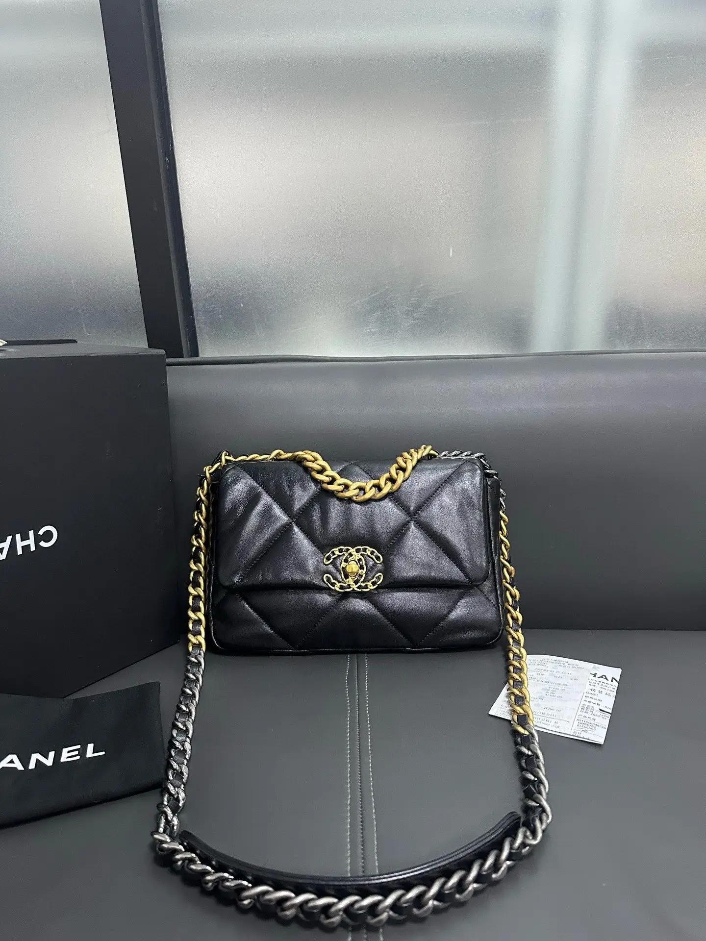 CHANEL Small 19 Black Shiny Lambskin Handbag CHANEL Small 19 Black Shiny Lambskin Handbag