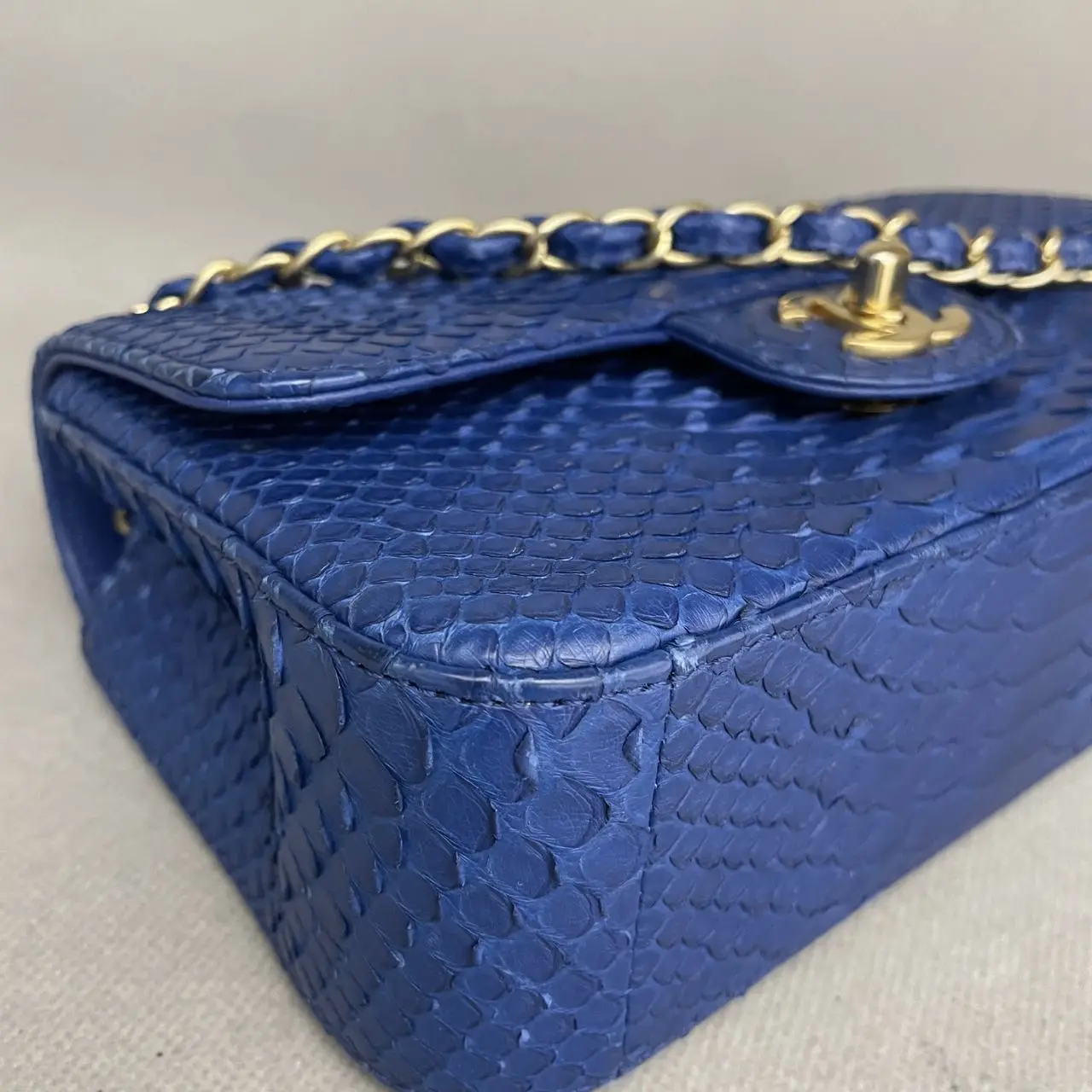 CHANEL Classic Flap Mini Python Blue Gold Hardware CHANEL Classic Flap Mini Python Blue Gold Hardware