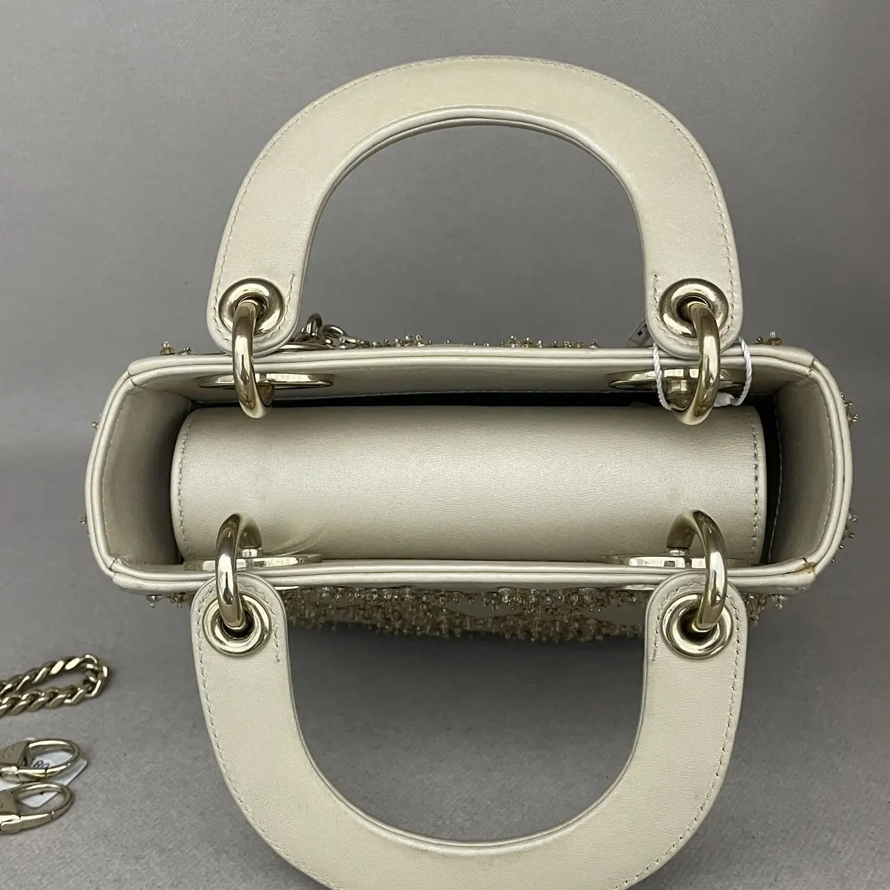 DIOR Lady Dior Mini Gold Calfskin Leather with Grystals Gold Hardware DIOR Lady Dior Mini Gold Calfskin Leather with Grystals Gold Hardware