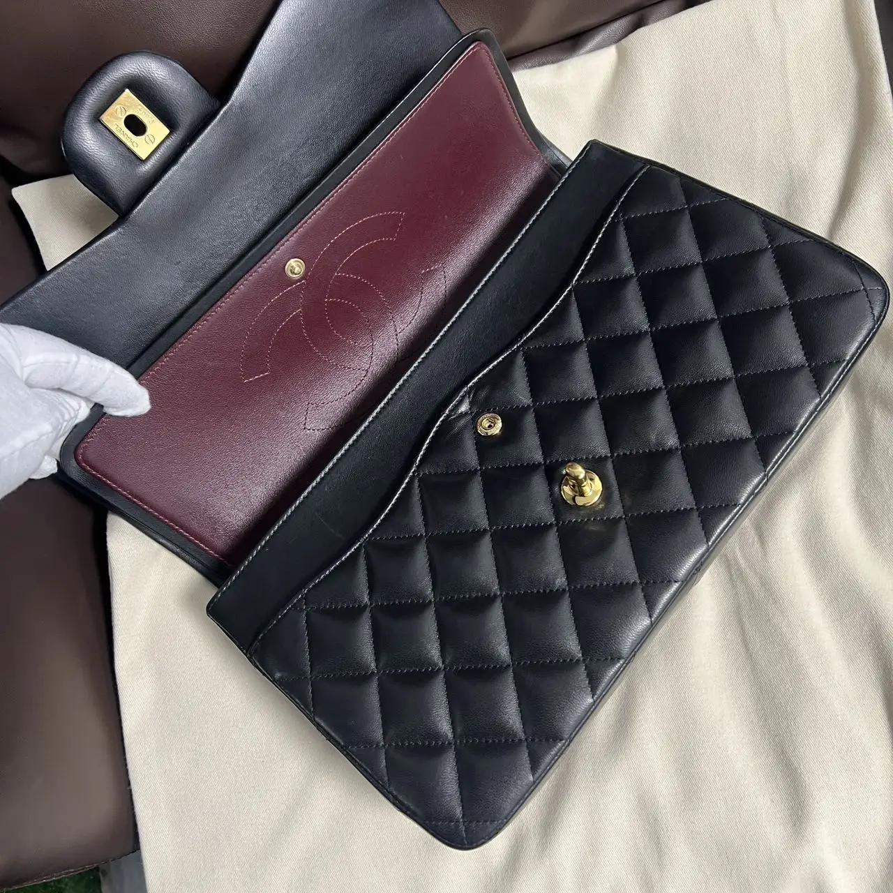 CHANEL Classic Flap Jumbo Handbag Black Lambskin Gold Hardware CHANEL Classic Flap Jumbo Handbag Black Lambskin Gold Hardware