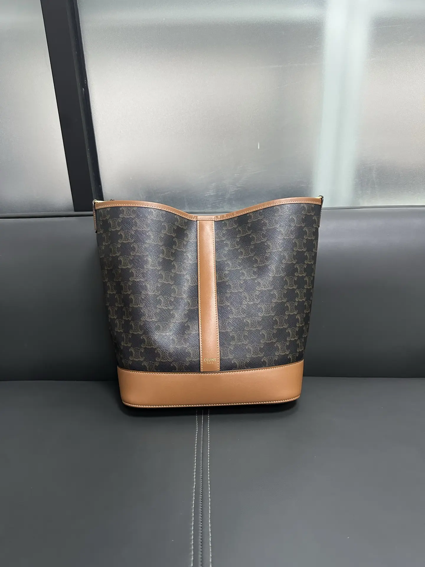 CELINE Medium Bucket In Triomphe Canvas and Calfskin CELINE Medium Bucket In Triomphe Canvas and Calfskin