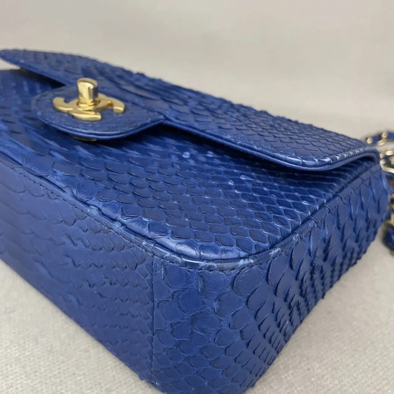 CHANEL Classic Flap Mini Python Blue Gold Hardware CHANEL Classic Flap Mini Python Blue Gold Hardware