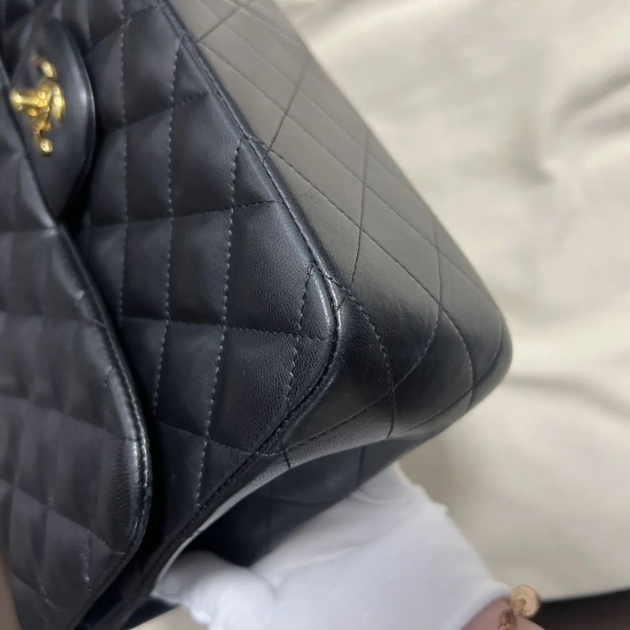 CHANEL Classic Flap Jumbo Handbag Black Lambskin Gold Hardware CHANEL Classic Flap Jumbo Handbag Black Lambskin Gold Hardware