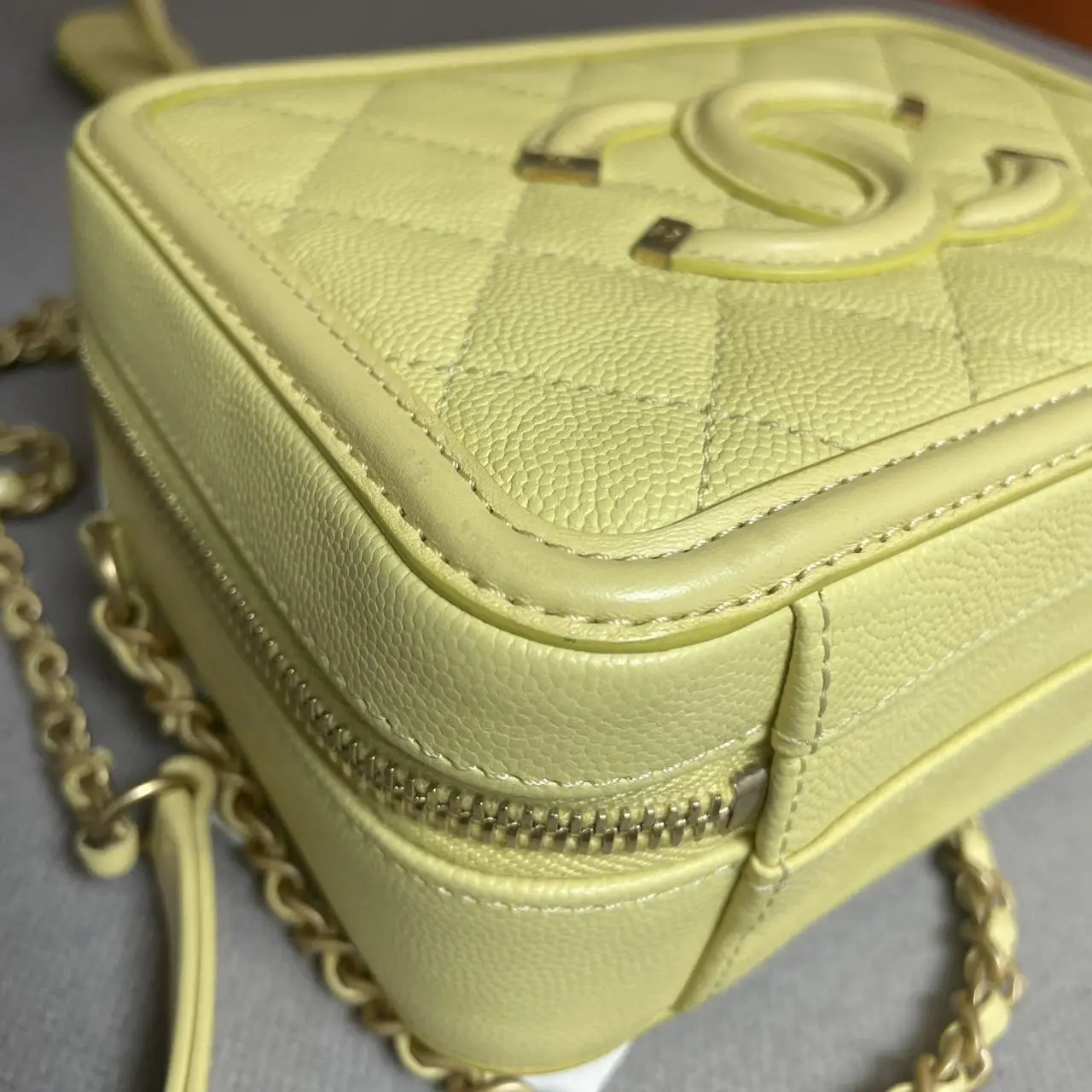 CHANEL Small CC Filigree Vanity Bag Yellow Caviar Leather CHANEL Small CC Filigree Vanity Bag Yellow Caviar Leather