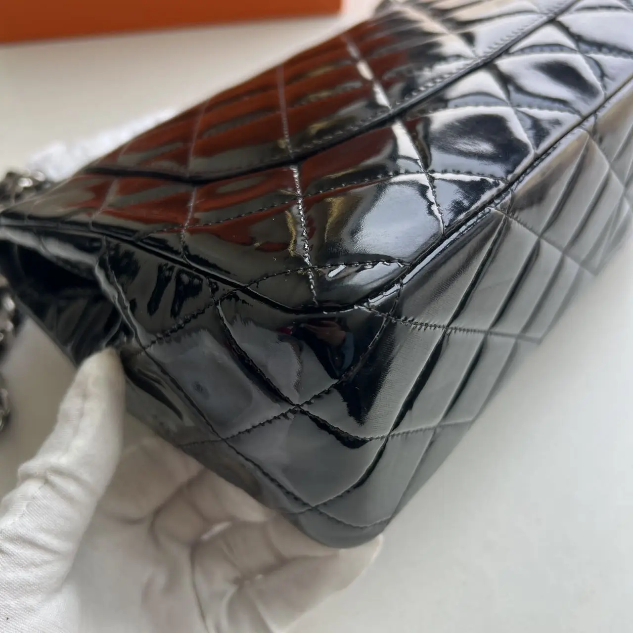 CHANEL Black Quilted Patent Leather Classic Jumbo Double Flap Bag CHANEL Black Quilted Patent Leather Classic Jumbo Double Flap Bag