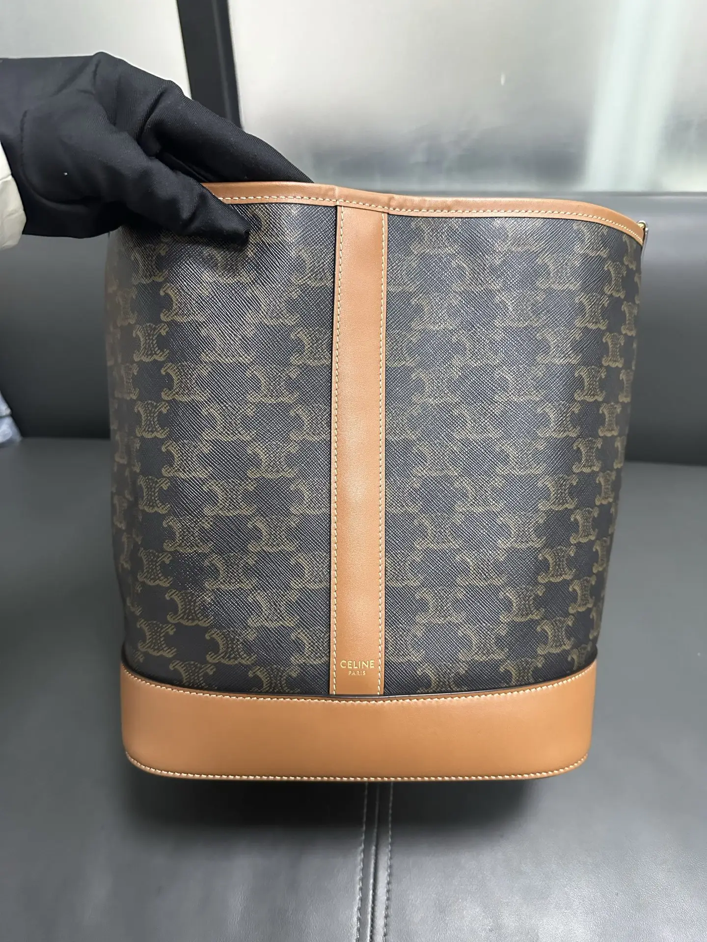 CELINE Medium Bucket In Triomphe Canvas and Calfskin CELINE Medium Bucket In Triomphe Canvas and Calfskin