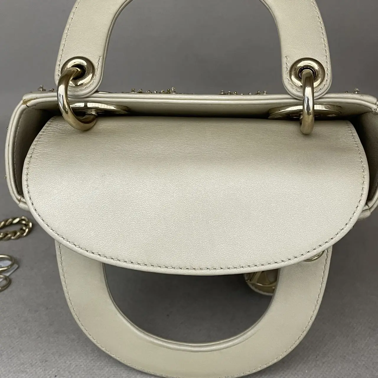 DIOR Lady Dior Mini Gold Calfskin Leather with Grystals Gold Hardware DIOR Lady Dior Mini Gold Calfskin Leather with Grystals Gold Hardware