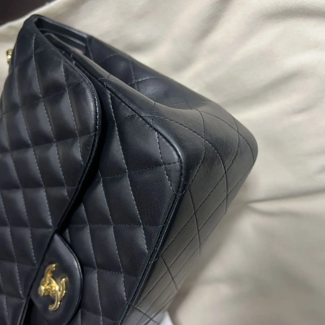 CHANEL Classic Flap Jumbo Handbag Black Lambskin Gold Hardware CHANEL Classic Flap Jumbo Handbag Black Lambskin Gold Hardware