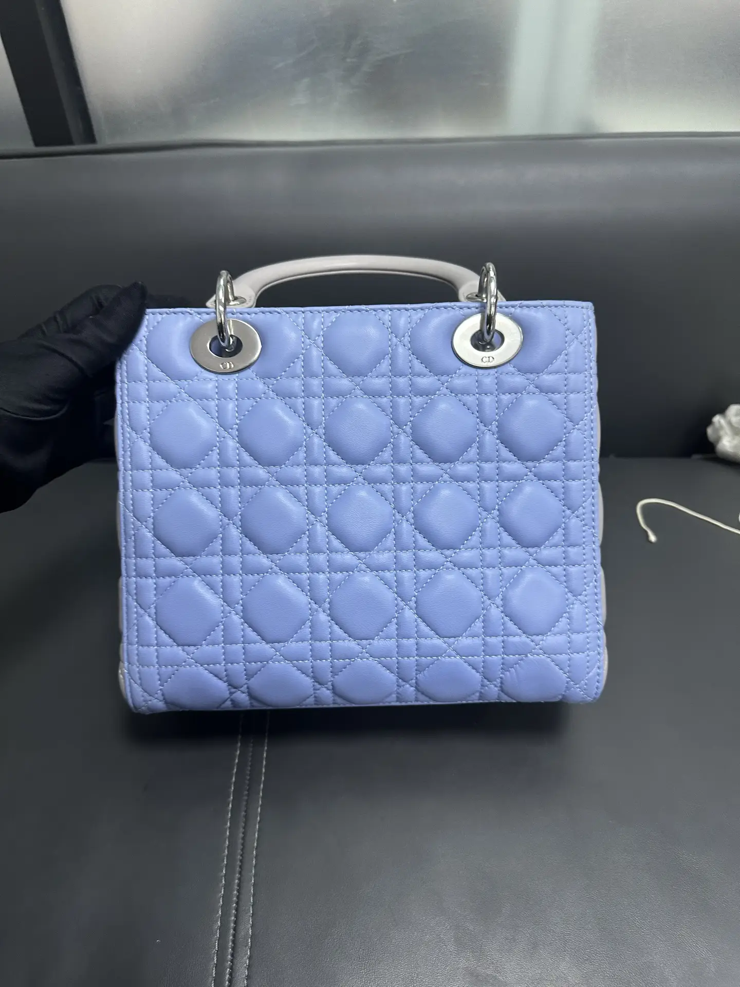 DIOR Small Lady Dior Bag in Blue/Grey Leather DIOR Small Lady Dior Bag in Blue/Grey Leather