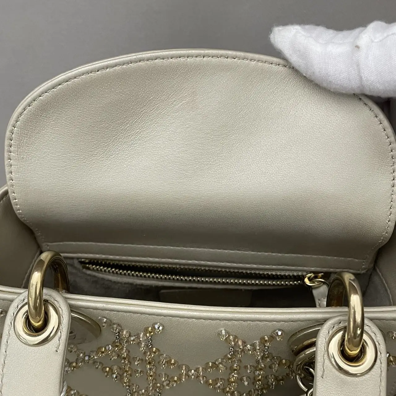 DIOR Lady Dior Mini Gold Calfskin Leather with Grystals Gold Hardware DIOR Lady Dior Mini Gold Calfskin Leather with Grystals Gold Hardware