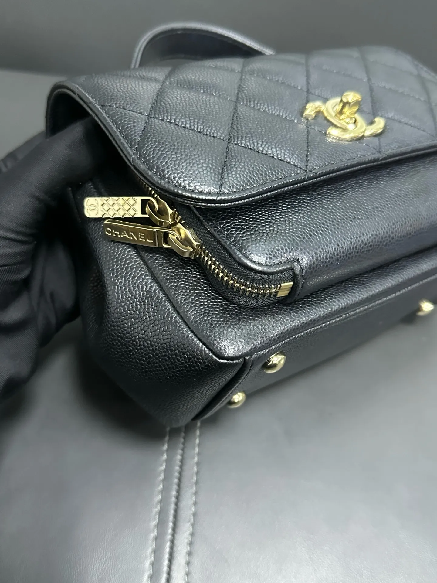CHANEL Black Matelasse Business Affinity Shoulder Handbag BGH CHANEL Black Matelasse Business Affinity Shoulder Handbag BGH