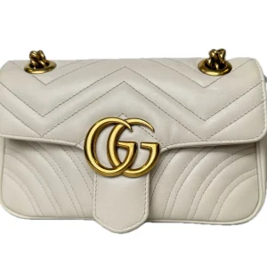 GUCCI Small GG Marmont Shoulder Bag White Leather