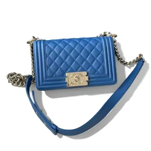 CHANEL Small Boy Bag Blue Lambskin Gold Hardware