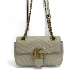 GUCCI Small GG Marmont Shoulder Bag White Leather