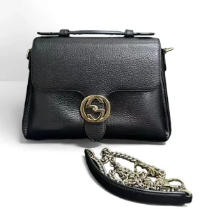 GUCCI Interlock G Tote Top Handle Black Bag