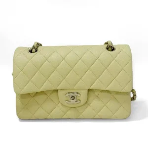 CHANEL Small Classic Flap Bag Light Yellow Caviar Leather