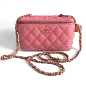 CHANEL Mini Vanity Case Pink Quilted Leather